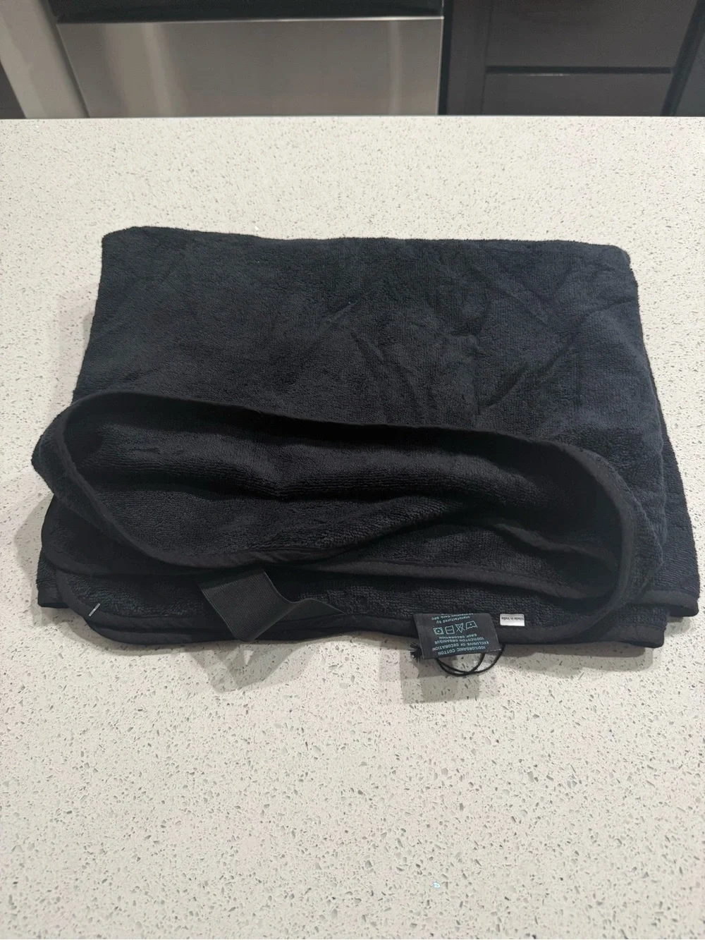 HIGHER DOSE Embroidered Black Bath Towel with Teal Logo